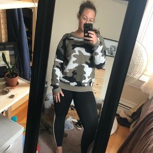 Camo studded shoulder sweater